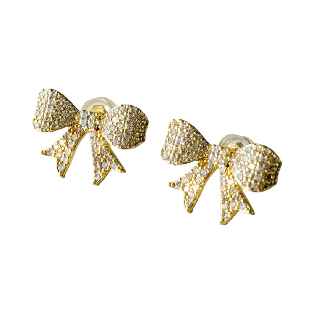 Dianna Gold Metal Bow Stud Earrings