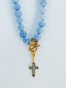 Blue Aquamarine Gemstone Knotted Necklace