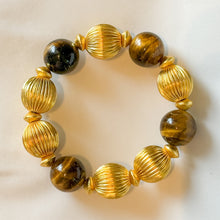 Load image into Gallery viewer, Tiger&#39;s Eye and Watermelon Gold Brush Bracelet | 14mm

