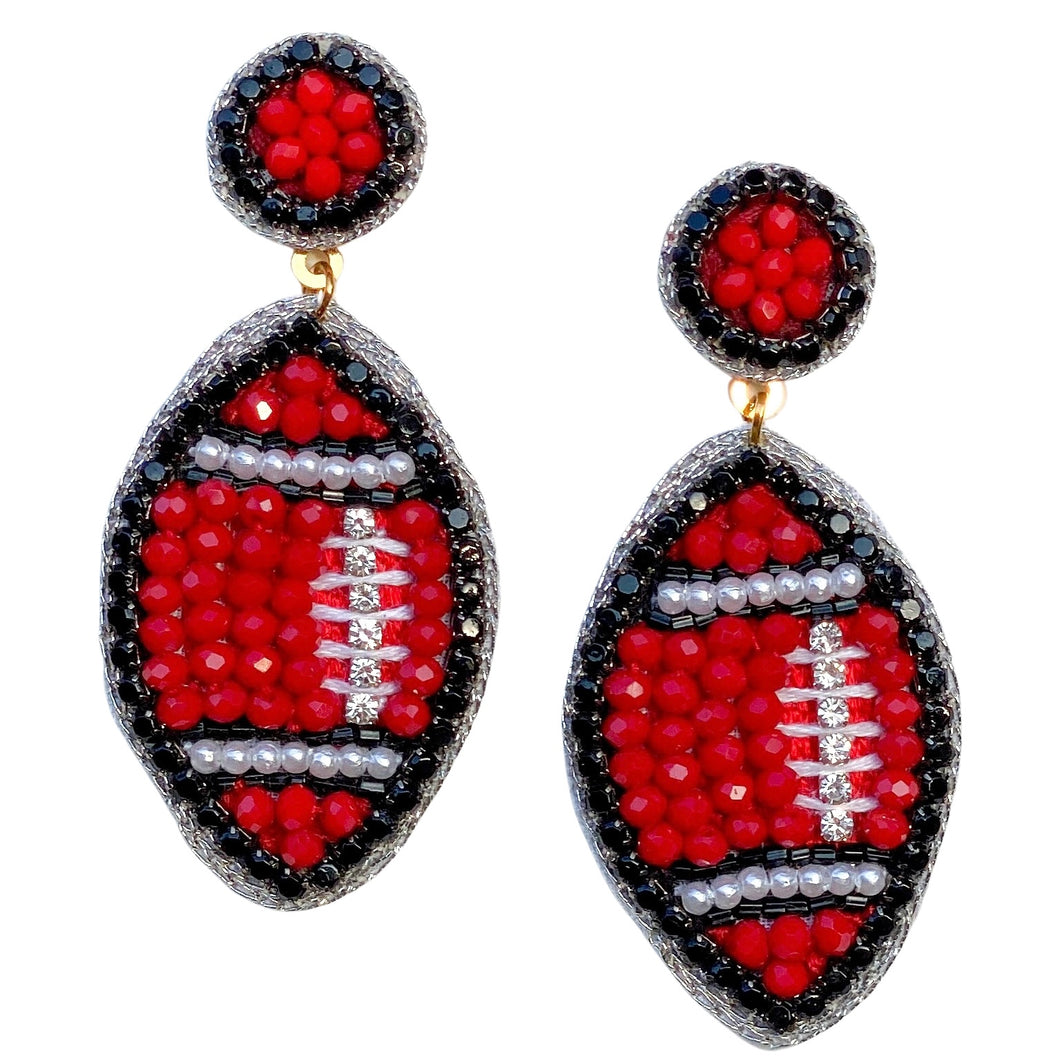 Red, Black and White GameDay Football Earrings