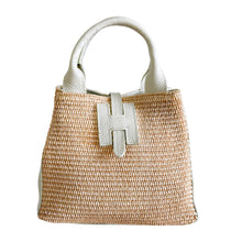 Cargar imagen en el visor de la galería, Hazel Raffia &amp; Leather Handbag | Ivory
