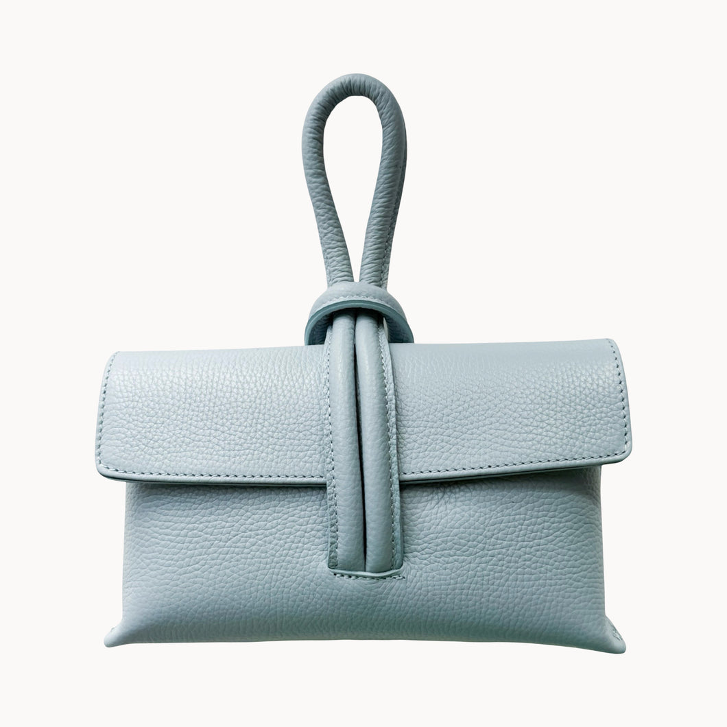 Wristlet Leather Handbag | Light Blue