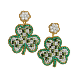 St. Patrick Gingham Clover Earrings