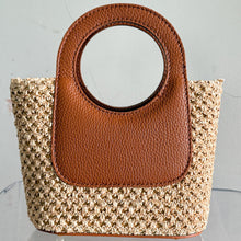 Load image into Gallery viewer, Arianna Raffia and Leather Handbag | Cognac
