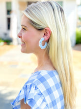 Load image into Gallery viewer, Scalloped Raffia Hoop Earrings | Carolina Blue and Pearls

