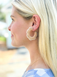 Scalloped Raffia Hoop Earrings | Natural and Pearls