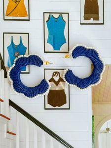 Scalloped Raffia Hoop Earrings | Navy and Pearls