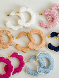 Scalloped Raffia Hoop Earrings | Carolina Blue and Pearls