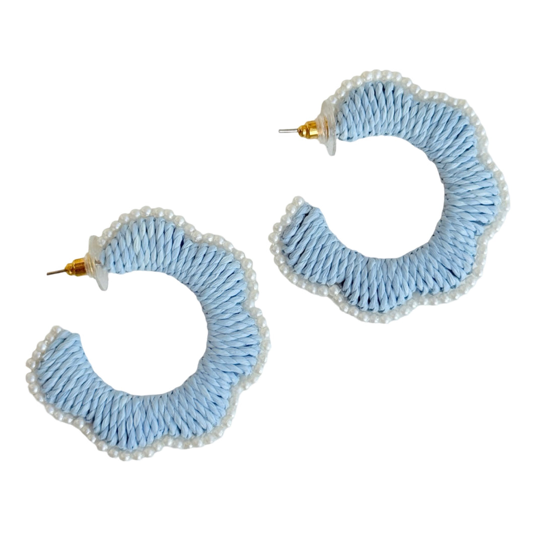 Scalloped Raffia Hoop Earrings | Carolina Blue and Pearls