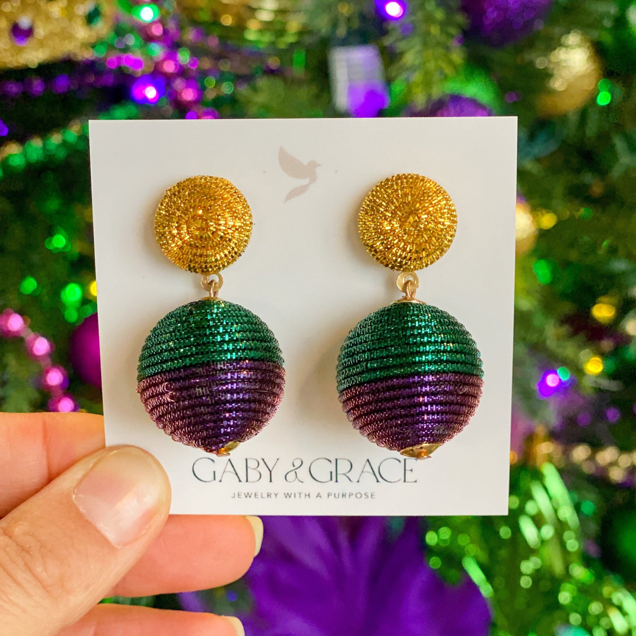 Boucles D'oreilles Pendantes Mardi Gras - Royal Standard - Ring Tassel - NEUVES