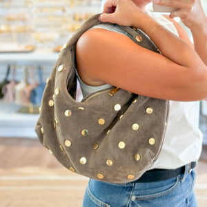Modena Suede Gold Shoulder Handbag | Taupe