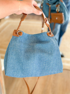 Serena Denim and Brown Leather Handbag | Brown