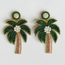 Load image into Gallery viewer, Green Palm Tree Beaded Earrings
