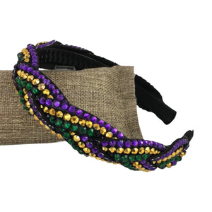 Mardi Gras braided rhinestone headband