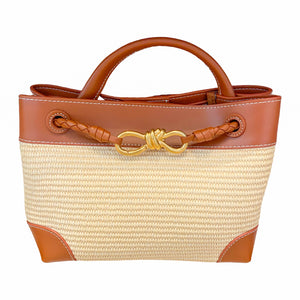 Venice Raffia & Leather Handbag | Brown
