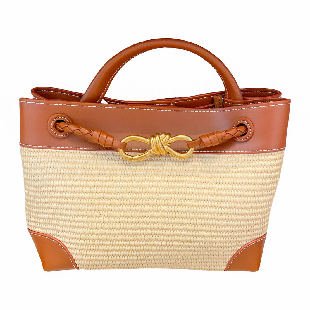 Venice Raffia & Leather Handbag | Brown