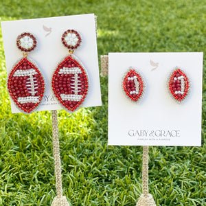 Red Crimson GameDay Football Dainty Stud Earrings