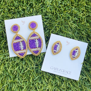 Purple and Gold GameDay Football Dainty Stud Earrings