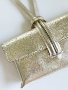 Wristlet Leather Handbag | Metallic Gold