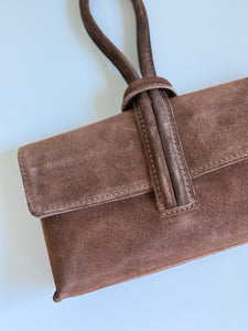 Wristlet Leather Handbag | Brown Suede