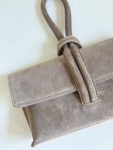 Wristlet Leather Handbag | Taupe Suede