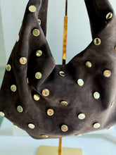 Load image into Gallery viewer, Modena Suede Gold Shoulder Handbag | Chocolate
