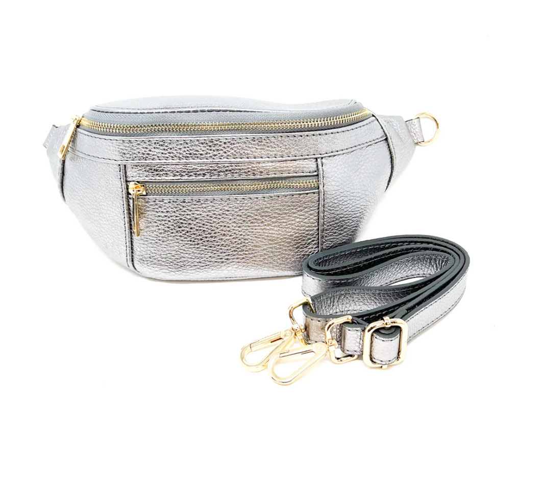 Leather Crossbody Fanny Pack | Pewter