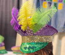 Load image into Gallery viewer, Mardi Gras Captain Hat with removable Feathers
