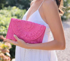 Sarah Palm Clutch Handbag | Light Pink