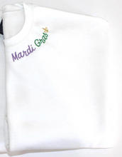 Load image into Gallery viewer, Mardi Gras Embroidered White Sweatshirt
