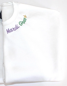 Mardi Gras Embroidered White Sweatshirt