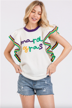 Load image into Gallery viewer, Mardi Gras Ruffle sleeve sweater top
