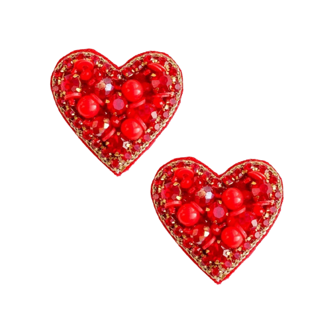 Sweetheart Stud Earrings | Red
