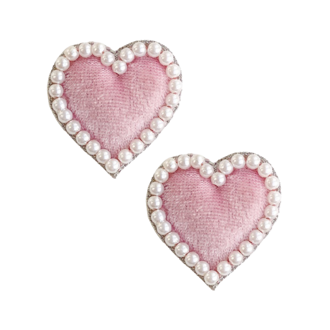 Audrey Velvet Heart Earrings | Pink