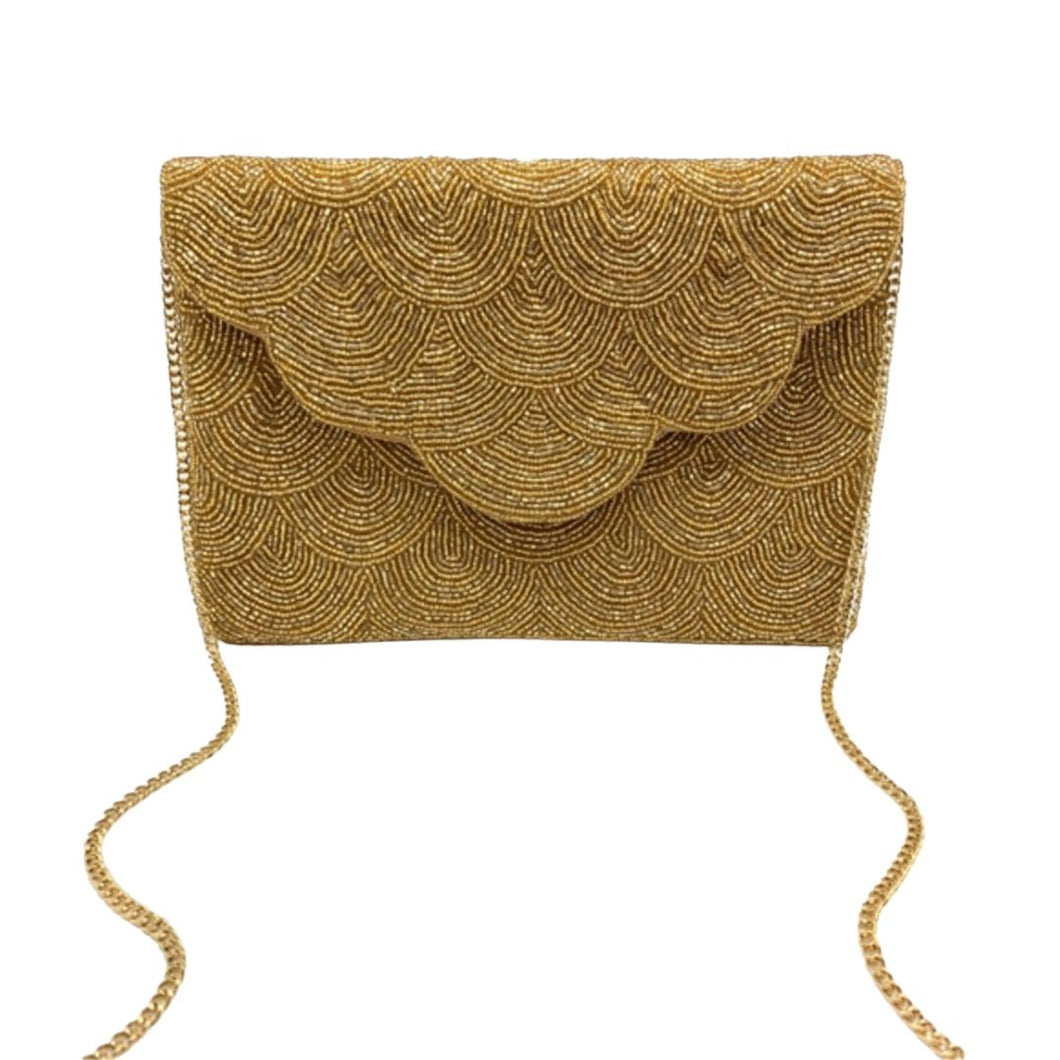 Gold Scalloped Clutch Bag