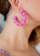 Load image into Gallery viewer, Raffia Hoop Earrings | Pink Flamingo
