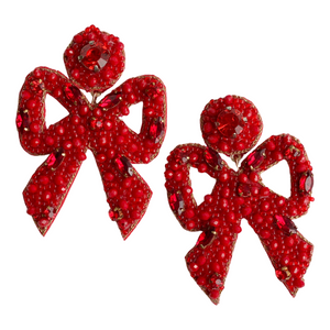 Hayley Beaded Bow Earrings | Red