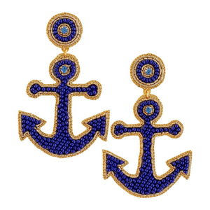 Yacht Anchor Earrings | Navy Blue