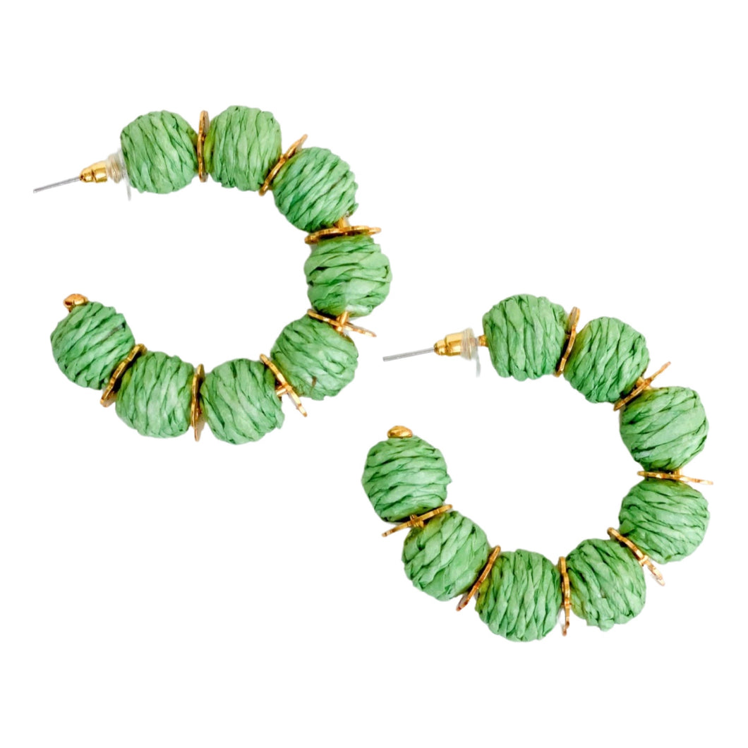 Raffia Hoop Earrings | Green