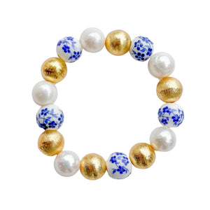 Candace Bracelet | Fresh Water Pearl & Blue Chinoiserie Beads