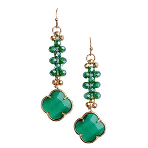 Rhinestone Clover Stud With Hanging Emerald Clover