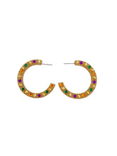 Load image into Gallery viewer, Mardi Gras Glitter Hoops With Stones | Gold | Purple
