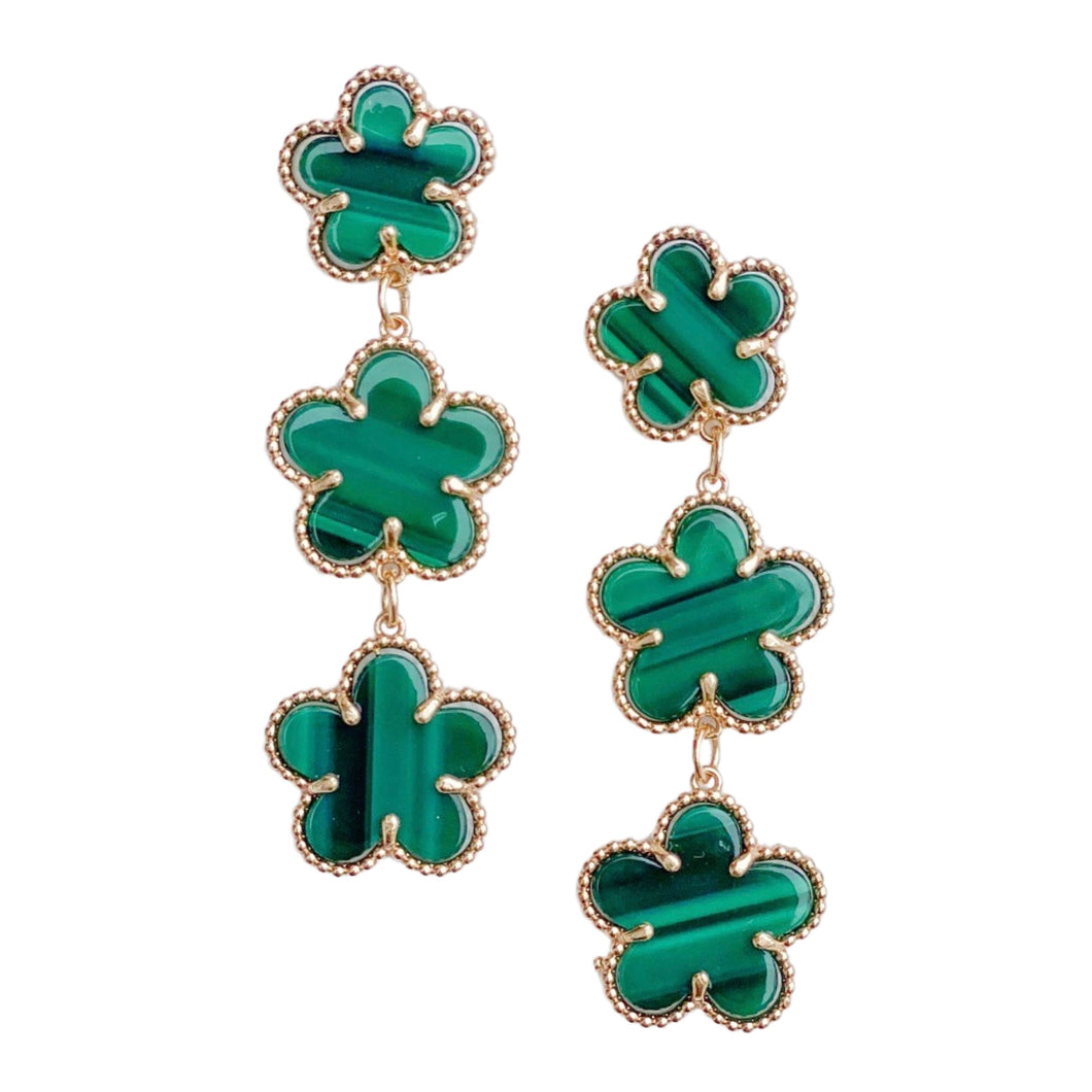 Emerald Green Triple Clover Earrings
