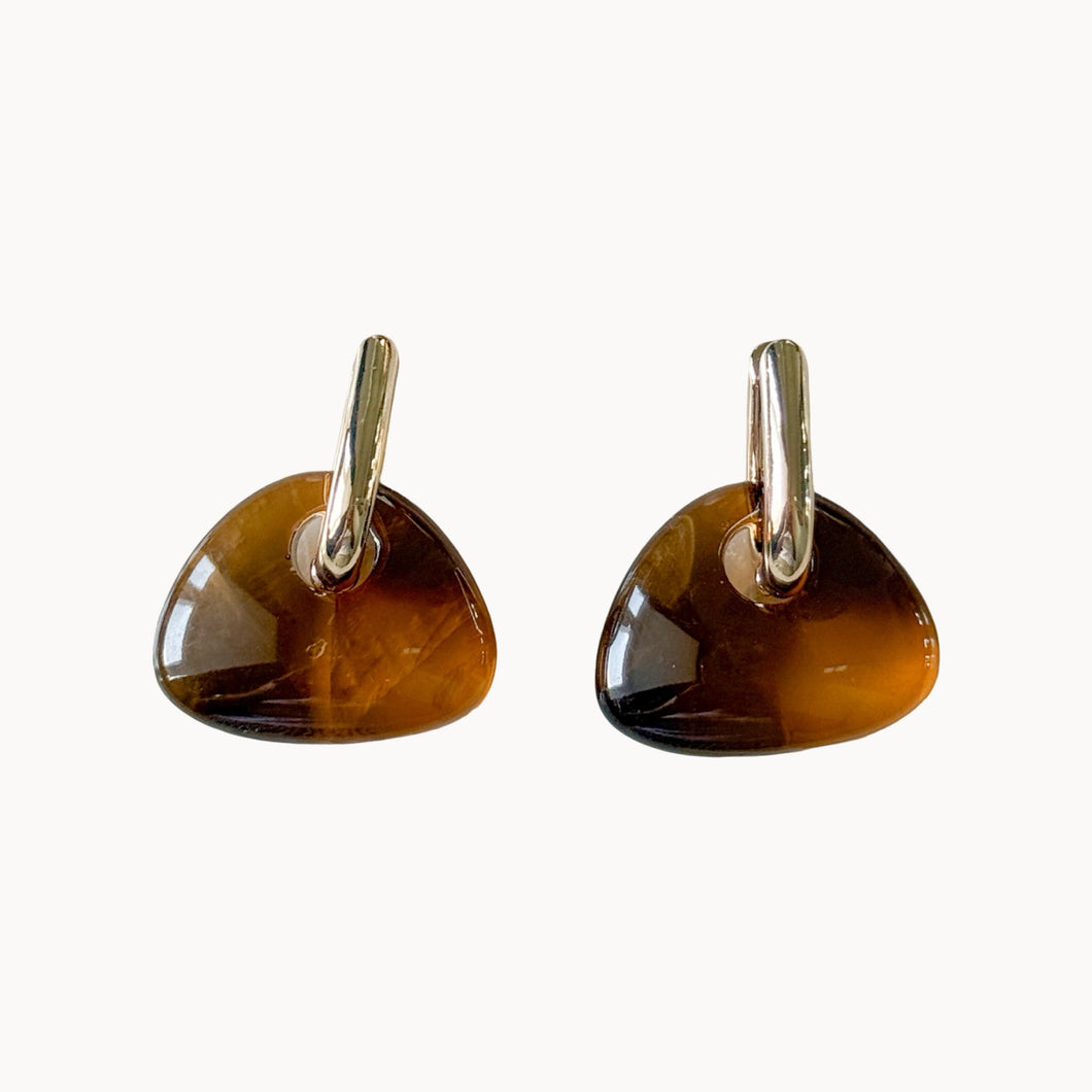 Resin Hoop Dangle Earrings | Brown
