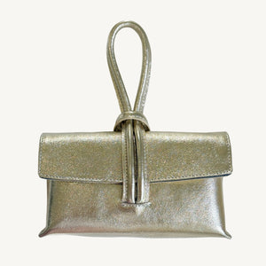 Wristlet Leather Handbag | Metallic Gold