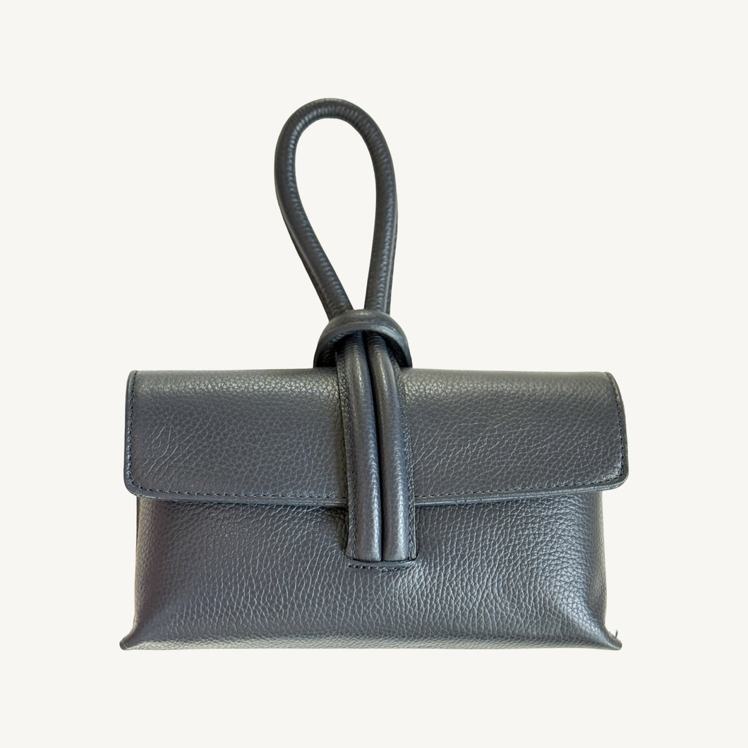 Wristlet Leather Handbag | Navy Blue