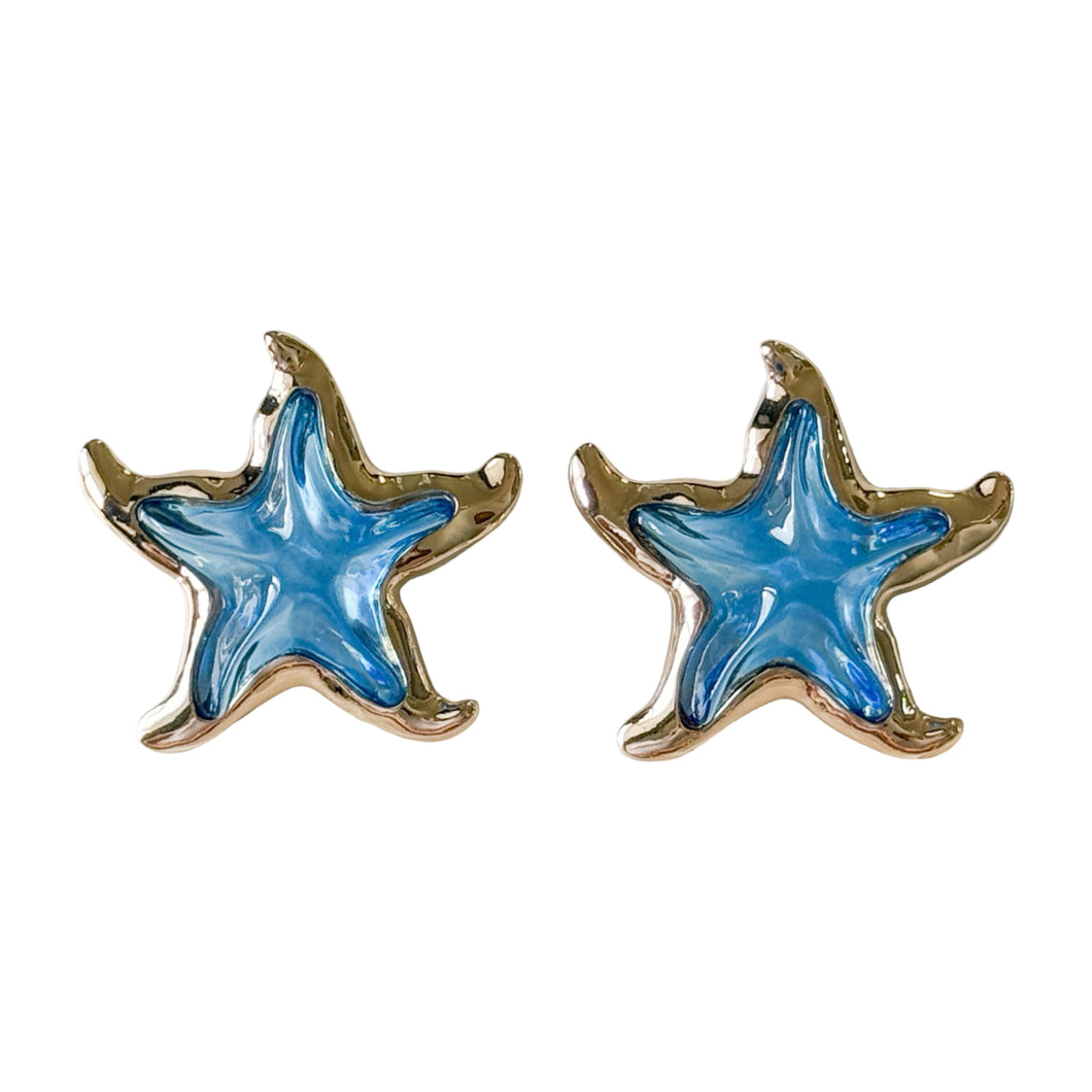 Resin & Metal Chunky Starfish Earrings | Ocean Blue