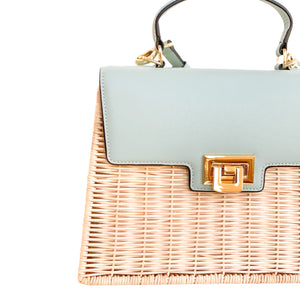 Ocean Blue Rattan Handbag