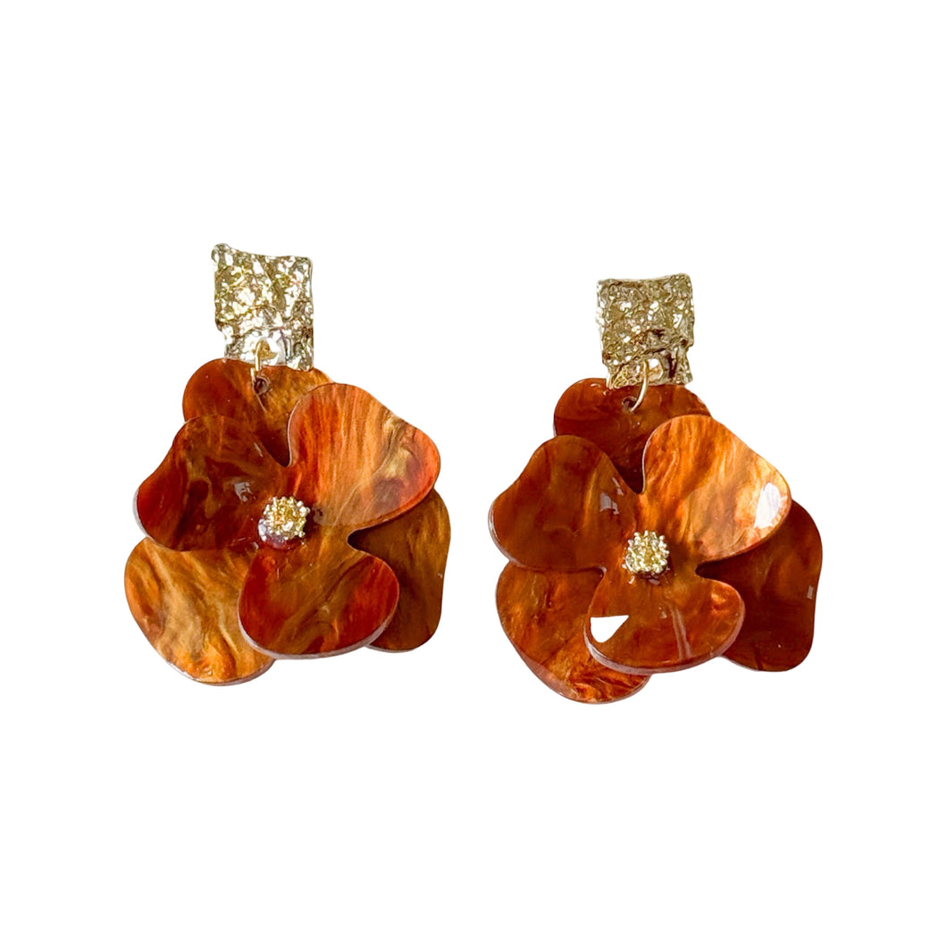Resin Flower Earrings | Brown