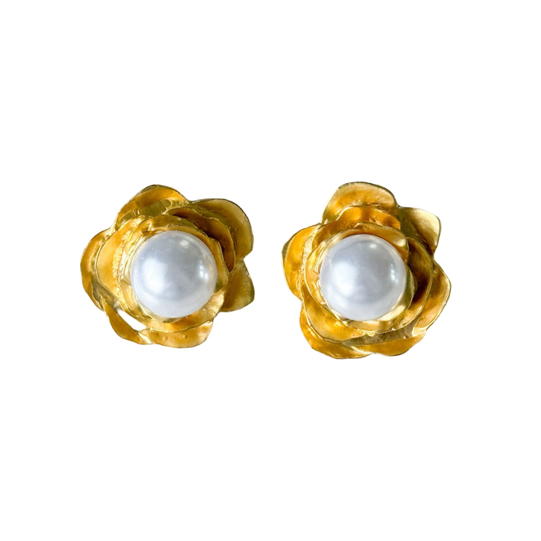 Paloma Pearl & Gold Flower Earrings